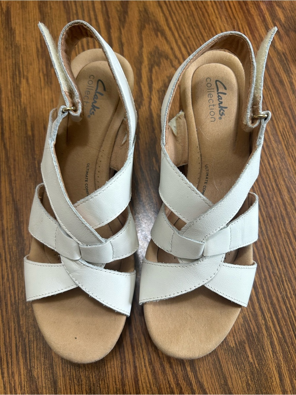 Clarks White Crisscross Wedge Slingbacks